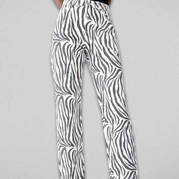 Zara Zebra Print Jeans High-Waisted Durable Cotton Black/White Women’s US 4 NWT - Picture 1 of 12
